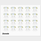 Elegante Frühlingsfloral Dusty Blue Wedding Sticke Quadratischer Aufkleber (Blatt)