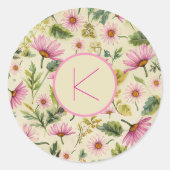 Elegante Frühlingsfloral mit Monogramm Runder Aufkleber (Vorderseite)