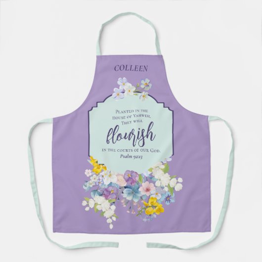 Elegante Frühlingsfloral Scripture Personalisiert Schürze (Vorderseite)