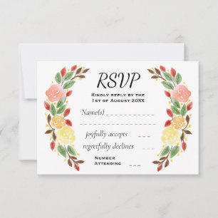 Elegante Frühlingsflorale Wasserfarben - Kranz RSVP Karte