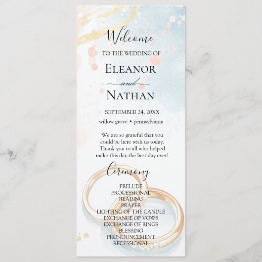 elegante Frühlingsgoldringe Hochzeit Programm (Vorderseite)