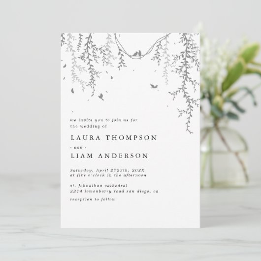 Elegante Frühlingshöhe und Vogel Einladung (Stehend Vorderseite)