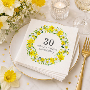 Elegante Frühlingsnarzissen-Blumen-30. Geburtstags Serviette