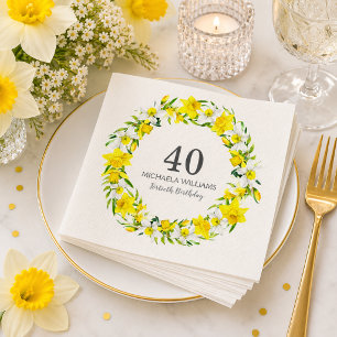 Elegante Frühlingsnarzissen-Blumen-40. Geburtstags Serviette