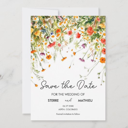 Elegante Frühlingsstipps-Wildblumen Save The Date (Vorderseite)