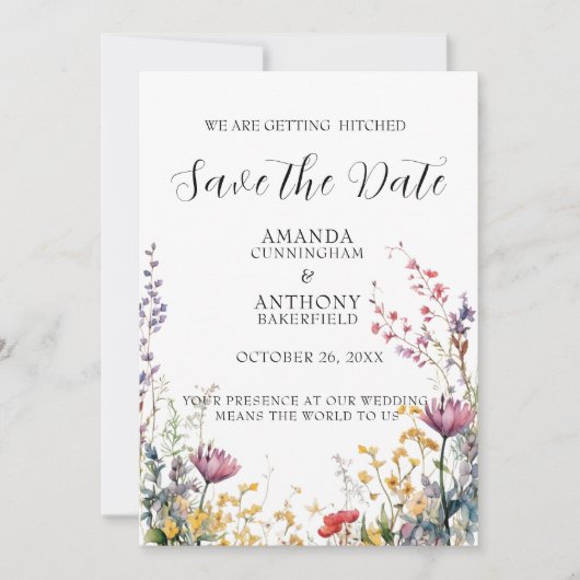 Elegante Frühlingswildblumen-Hochzeit - Save the D Date (Vorderseite)