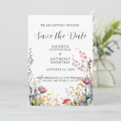 Elegante Frühlingswildblumen-Hochzeit - Save the D Date (Stehend Vorderseite)
