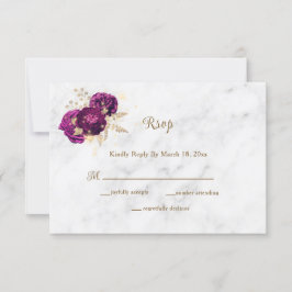 Elegante Fuchsia Floral Gold Marmorhochzeit RSVP Karte