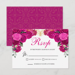 Elegante Fuchsia Gold Floral UAWG Enclosure Card RSVP Karte