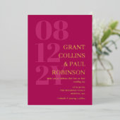 Elegante Fuchsia & Gold Typografie Folieneinladung (Stehend vorne)