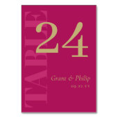 Elegante Fuchsia Pink & Gold Typografie Tischnummer (Rückseite)