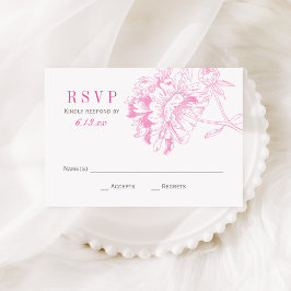 Elegante Fuchsia Pink und Gray Bloral Peony Weddin RSVP Karte