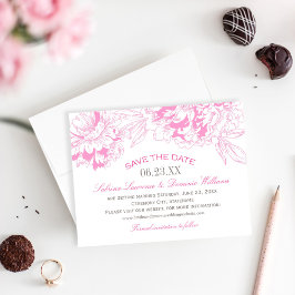 Elegante Fuchsia Pink und Gray Bloral Peony Weddin Save The Date