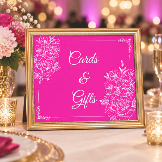 Elegante Fuchsia-Pink- und Weiße Blumengrüße und G Poster