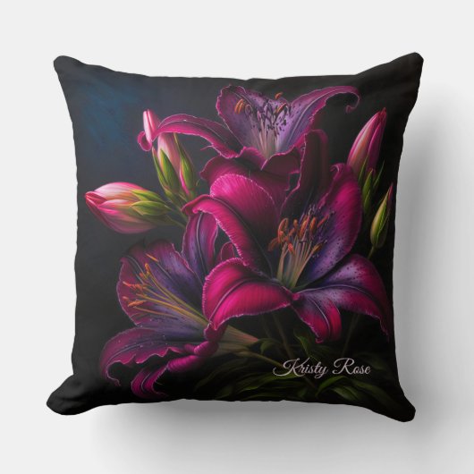 Elegante Fuchsia Red Burgundy Lily Blume Kissen (Vorderseite)