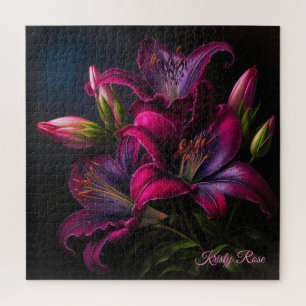 Elegante Fuchsia Red Burgundy Lily Blume Puzzle