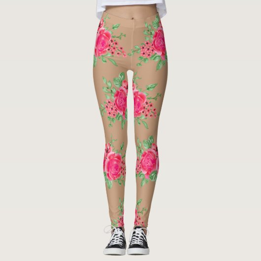 Elegante Fuchsia Rosa Blume Leggings (Vorderseite)