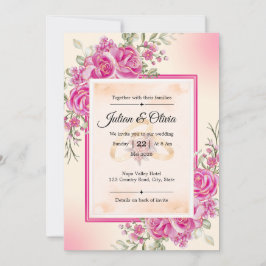 Elegante Fuchsia-Rosa-Rosen-Blumen-Hochzeit  Einladung