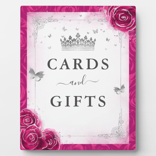 Elegante Fuchsia Silver Crown Cards und Gifts Zeic Fotoplatte (Vorderseite)