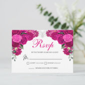 Elegante Fuchsia Silver Floral UAWG Enclosure Card RSVP Karte (Stehend Vorderseite)
