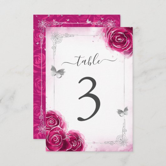 Elegante Fuchsia Template Tischnummer Cards (Vorne/Hinten)
