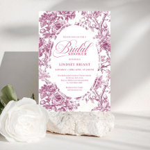 Elegante Fuchsia-Toile-Rosen-Brautparty-Einladung