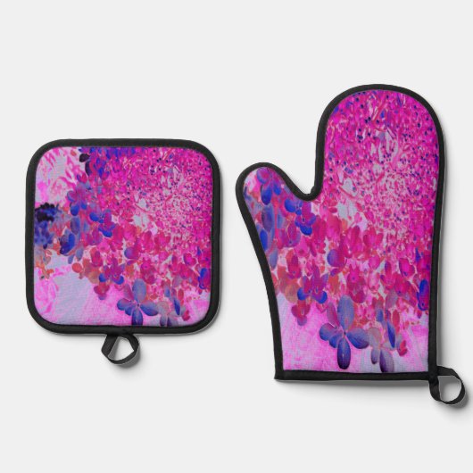 Elegante Fuchsia und dunkelblaue Limelight Hydrang Ofenhandschuh & Topflappen-Set (Vorderseite)