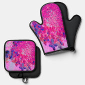 Elegante Fuchsia und dunkelblaue Limelight Hydrang Ofenhandschuh & Topflappen-Set (Vorderseite/Rückseite)