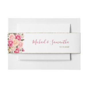 Elegante Fuchsiapink- und Elfenbeinrosen-Hochzeit Einladungsbanderole