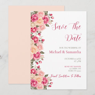 Elegante Fuchsiapink- und Elfenbeinrosen-Hochzeit Save The Date