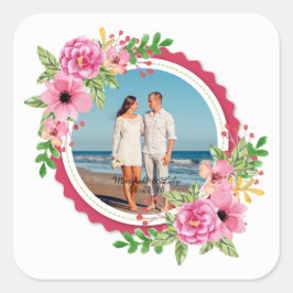 Elegante Fügen Sie Ihr eigenes Foto Hochzeitsticke Quadratischer Aufkleber