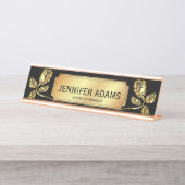 Elegante Führungskraft Manager Gold Rose Blume Schreibtischnamensplakette (Vorderseite )