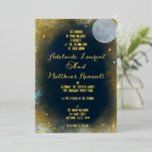 Elegante Full Moon Celestial Wedding: Blau und Gol Folieneinladung (Stehend vorne)