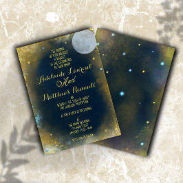 Elegante Full Moon Celestial Wedding: Blue & Gold Einladung
