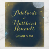 Elegante Full Moon Celestial Wedding: Blue & Gold Weinetikett (Einzelnes Label)