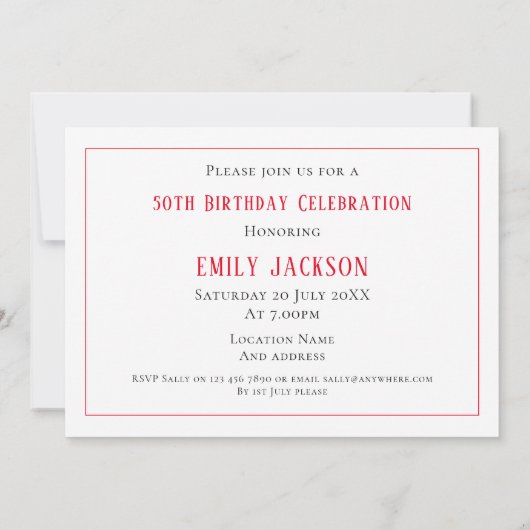 Elegante fünfzig und fabelhafte Ziertypografie Einladung (Rückseite)