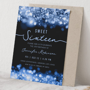 Elegante Funkellichter Sweet Sixteen Navy Blau  Einladung