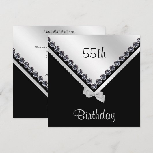 Elegante Funkelnd Diamanten & Silberbogen 55. Einladung (Vorne/Hinten)