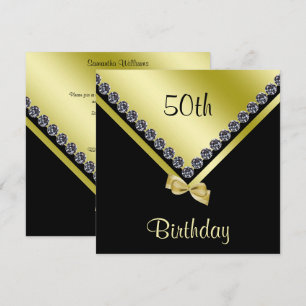 Elegante Funkelnd Diamonds & Gold Bow 50. Geburtst Einladung