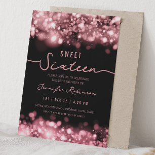 Elegante funkelnde Lichter Sweet Sixteen Roségold Einladung
