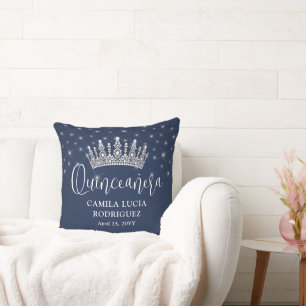 Elegante funkelnde Quinceañera-Navyblau-Andenken Kissen