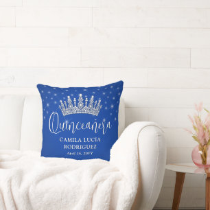 Elegante Funkelnde Quinceañera Royal Blau Andenken Kissen