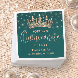 Elegante Funkelnde Rose Gold Quinceañera-Krone Grü Serviette