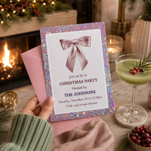 Elegante funkelnde Schleife Weihnachtsfeier Einlad Einladung