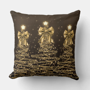 Elegante funkelnde Weihnachtsbäume Goldene Kunstst Kissen