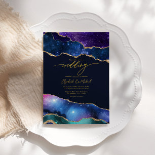 Elegante Galaxie Blau, Lila & Gold Achat QR-Code Einladung