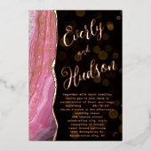 Elegante Galaxy Agate Geode Pink & Gold Wedding Fo Folieneinladung (Vorderseite)