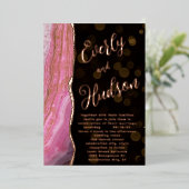 Elegante Galaxy Agate Geode Pink & Gold Wedding Fo Folieneinladung (Stehend vorne)