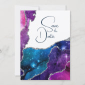Elegante Galaxy Agate Silver Wedding Save the Date Einladung (Vorderseite)