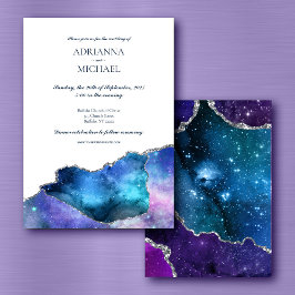 Elegante Galaxy Silver Agate Einladung Hochzeit